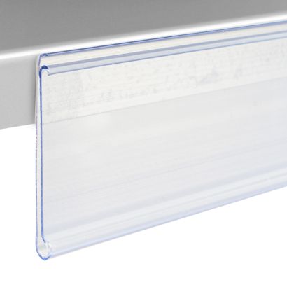 Réglette porte-étiquette DBR, adhésive, avec rebord 18 mm | 200 mm | transparent  | à coller (ruban adhésif mousse) 