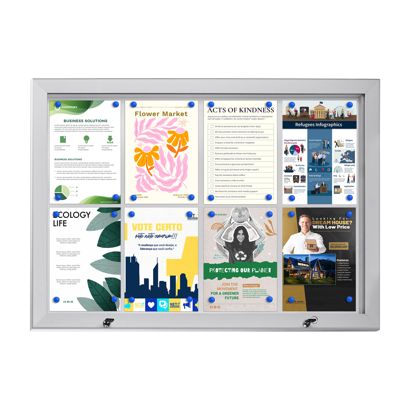 Vitrine d'affichage, intérieur et extérieur, étanche, argentée 