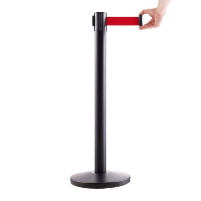 Poteau de balisage noir, sangle rouge 