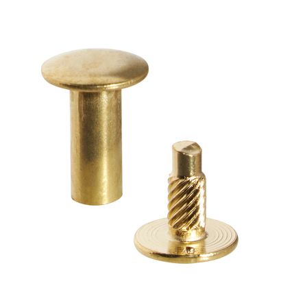 Vis de reliure avec tête avec tige filetée, laitonné 7 mm