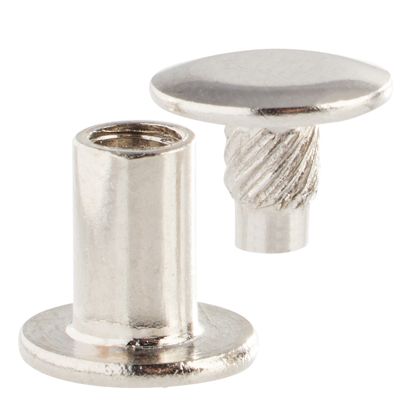 Vis de reliure avec tête avec tige filetée, nickelé 8 mm