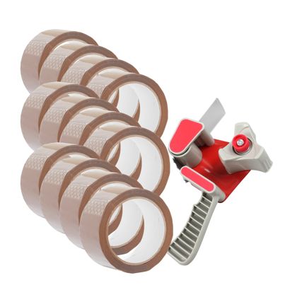 Distributeur de ruban d'emballage et 12 rouleaux de ruban d'emballage, marron 