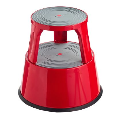 Tabouret roulant, en métal, 2 marches rouge 