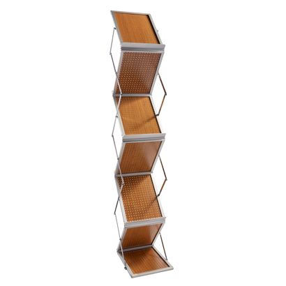 Présentoir brochures pliable BOSTON 6 x A4 avec mallette, en bois A4   | aspect bois  | avec mallette 