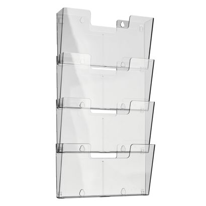 Porte-brochures mural, polystyrène, transparent PTXK A4  | Format horizontal  | 4 compartiment 