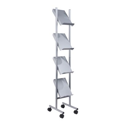 Présentoir pour magazines avec roulettes LINCOLN, métal, 4x A4, argent 4 | 4x A4