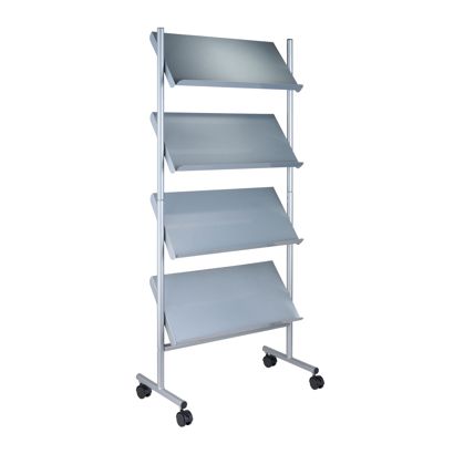 Présentoir pour magazines avec roulettes LINCOLN, métal, 12x A4, argent 4  | 12x A4 