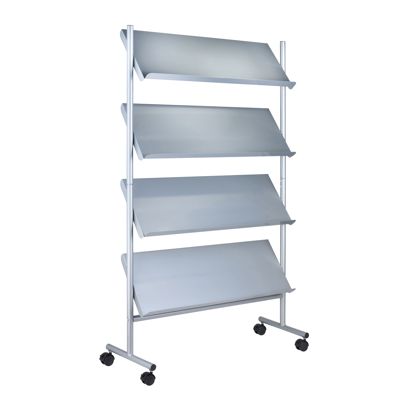 Présentoir pour magazines avec roulettes LINCOLN, métal, 16x A4, argent 4  | 16x A4 