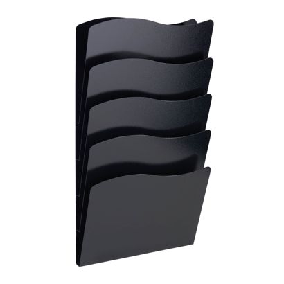Porte-brochures mural, A4 portrait, acier PTXG noir  | 5 compartiments 
