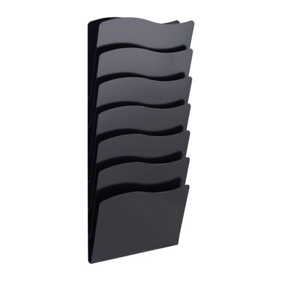 Porte-brochures mural, A4 portrait, acier PTXG noir  | 7 compartiments 