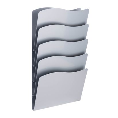 Porte-brochures mural, A4 portrait, acier PTXG argent  | 5 compartiments 
