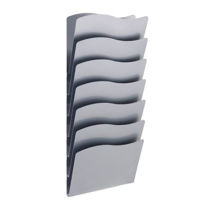 Porte-brochures mural, A4 portrait, acier PTXG argent  | 7 compartiments 