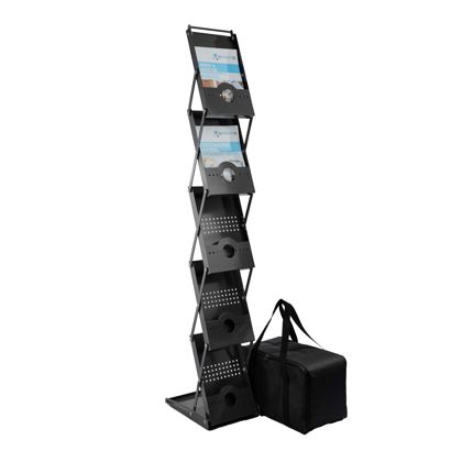 Présentoir brochures pliable PHOENIX 5 x A4 avec sac, noir 