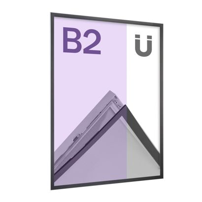 Cadre aimanté affiche, B2, en onglet, simple face, argent/noir B2 500 x 707 mm
