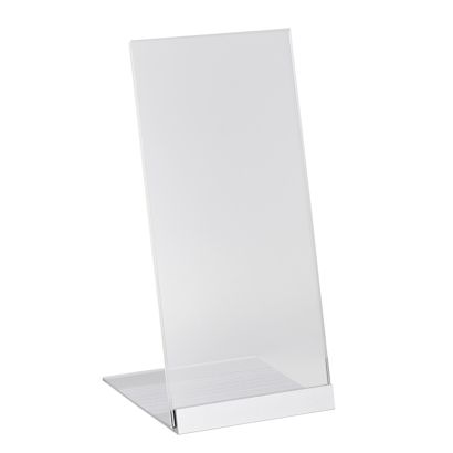 Présentoir en L, acrylique avec pied en aluminium 1/3 A4 (100 x 210 mm)  | transparent|argent 