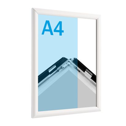 Cadre clic-clac rabattable, aluminium, A4 blanc  | 17 mm | En onglet 