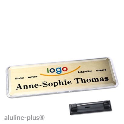 Porte-badges avec épingle aluline plus 76 x 25 mm  | or 