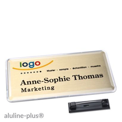 Porte-badges avec épingle aluline plus 76 x 38 mm  | or 