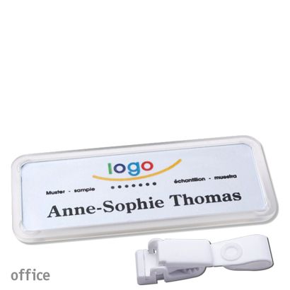 Porte-badges avec clip Office 75 x 27 mm  | transparent  | Clip de suspension non métallique 
