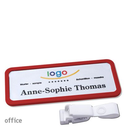 Porte-badges avec clip Office 75 x 27 mm  | rouge  | Clip de suspension non métallique 