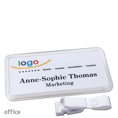 Porte-badges avec clip Office 75 x 37 mm  | transparent  | Clip de suspension non métallique 