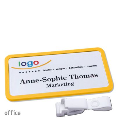 Porte-badges avec clip Office 75 x 37 mm  | jaune  | Clip de suspension non métallique 