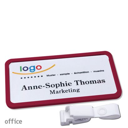 Porte-badges avec clip Office 75 x 37 mm  | violet bordeaux  | Clip de suspension non métallique 