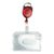 Porte-badges en plastique dur avec porte-clés extensible rouge  | avec encoche pour le pouce, brillant 
