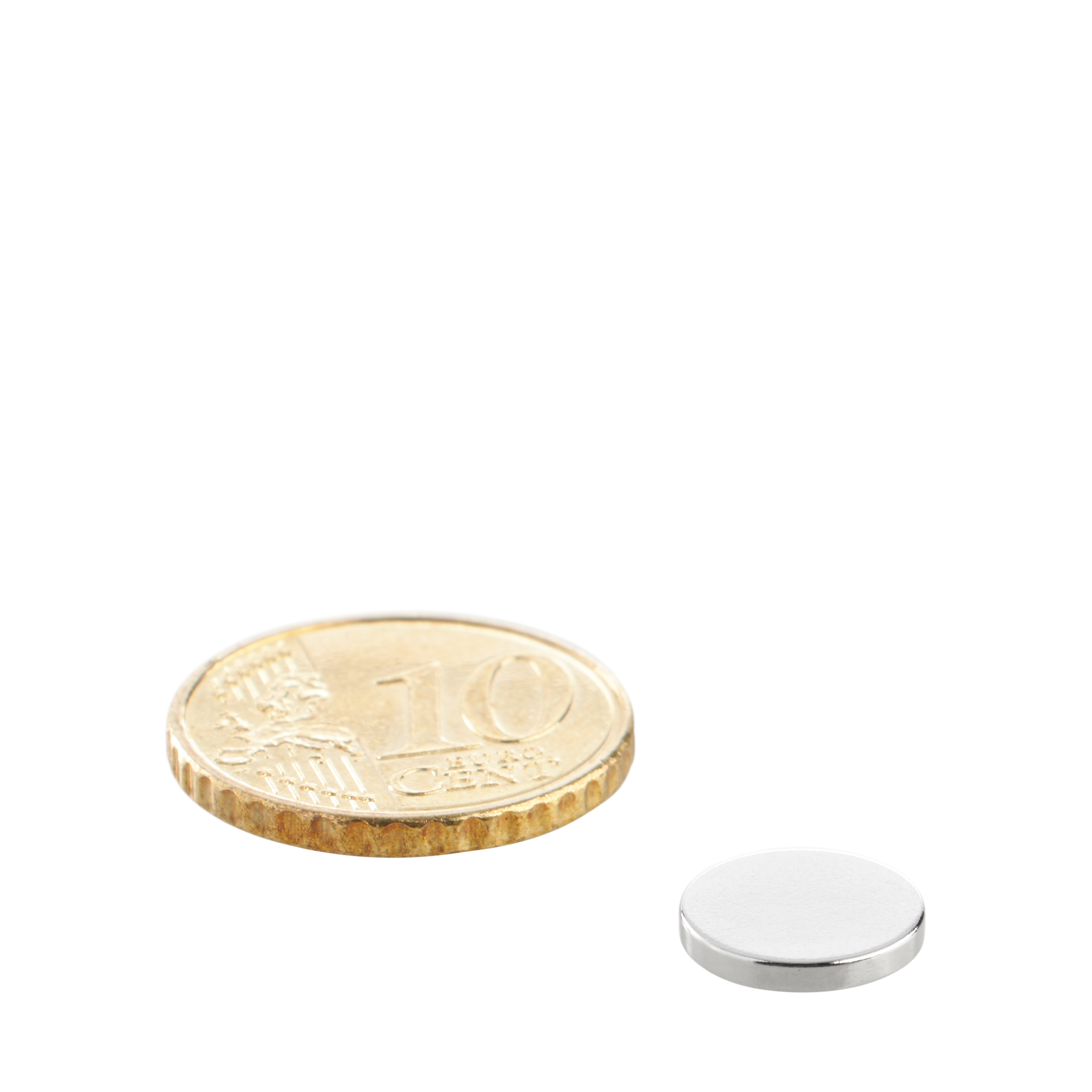 Aimant néodyme en forme de pastille, 12 mm, argent sur