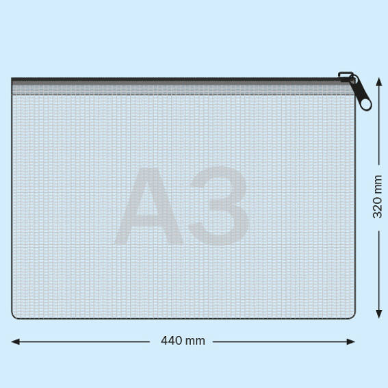 Pochette à glissière pour format A3, ouverture sur le grand côté,  transparent